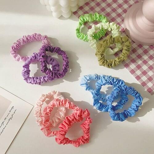 3PCs/Set Girls Candy Pleated Fabric Mini Large Intestine Hair Rope Scrunchies Ponytail Highly Elastic Headband Hair Accessories