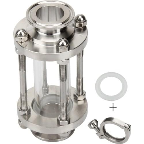 1pcs 19/25/32/38/45/51mm Sanitary Flow Sight Glass Diopter 304 Stainless Steel Fitting + 1pcs 1.5"/2" Tri Clamp + 1pcs Gasket