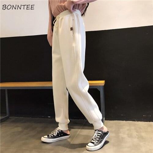 Harem Pants Women Elastic High Waist Solid Thicken Winter Ankle Length Loose Students Casual Teenage Pockets Simple Korean Chic