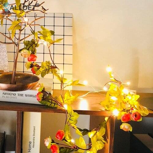 LED Green Vine Flower String Lights Fairy Garland Lamp Wedding Party Home Decoration Night Light Holiday Lighting