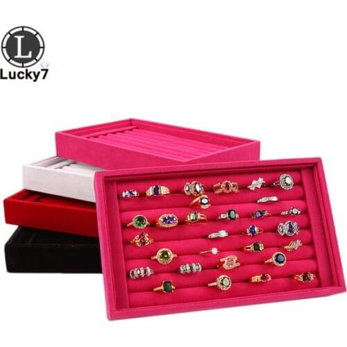 1 Pc For 7-strip Velvet Jewelry Box Ring Stud Earrings Jewelry Box Ring Display Storage Box Wardrobe Drawer Jewelry Storage Case