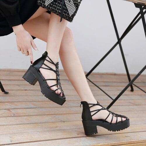 Vintage Punk Rock Gothic Sandals fashion sandals 2020 woman gladiator shoes Chunky Block High Heels Gladiator Sandals women LJB9