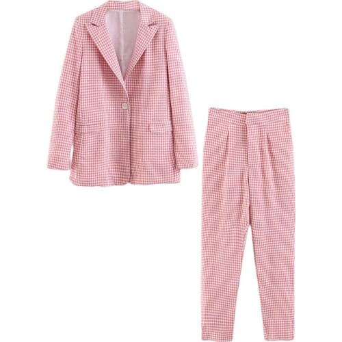 Set female 2019 summer new plaid fashion suit jacket high waist casual pants temperament wild elegant womens two-piece suit