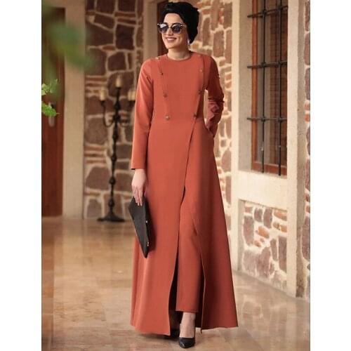 2021 Women Fashion Sets Muslim Suit Islamic Clothing Office Lady Long Sleeve Elegant Dress and Pants Turkish Dresses Arabic
