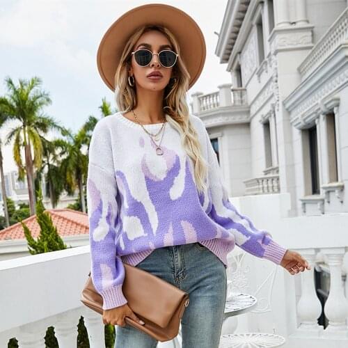 Ladies O Neck Autumn Winter Sweater Women Loose Print Casual Long Sleeve Y2K Warm Soft Pullover Women Sweater Jumper Tops Female