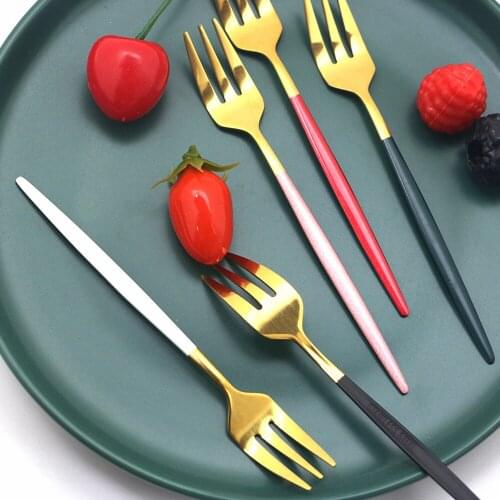1 Pc Black Gold Fork Set Tea Cake Snack Fork Dinnerware Cutlery Mirror Stainless Steel Tableware Dessert Fruit Fork Silverware