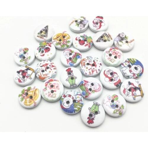 1000pcs 15mm Christmas Wooden Reindeer Buttons Santa Snowman Tree Bell 2 Holes Round Sewing Button Embellishments Wholesale
