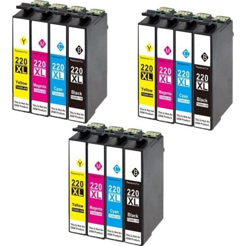 12 Pack Compatible Epson T220 XL Ink cartridge For Epson WorkForce WF 2650 WF-2630 WF-2660 WF-2750 WF-2760 XP-320 XP-420 XP-424