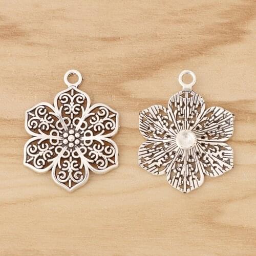 20 Pieces Tibetan Silver Filigree Flower Charms Pendants for Necklace Bracelet Earring Jewellery Making Accessories 31x24mm