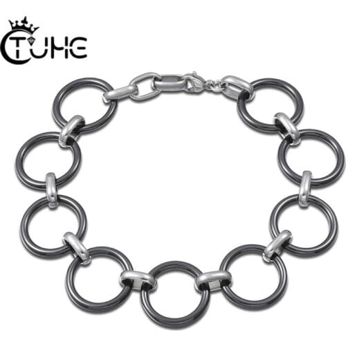 Never Fade Round Charm Bracelet For Women Black White Pulsera Ceramic Jewelry Stainless Steel Chain Armbanden Bijoux Femme Bride