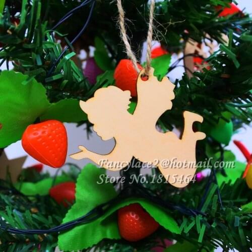 60pcs Wish Card Angel Wood Tags Tree Decoration Wooden Tags Ornaments Rustic Tags Baby Shower Party Nature Color Gift Home Decor