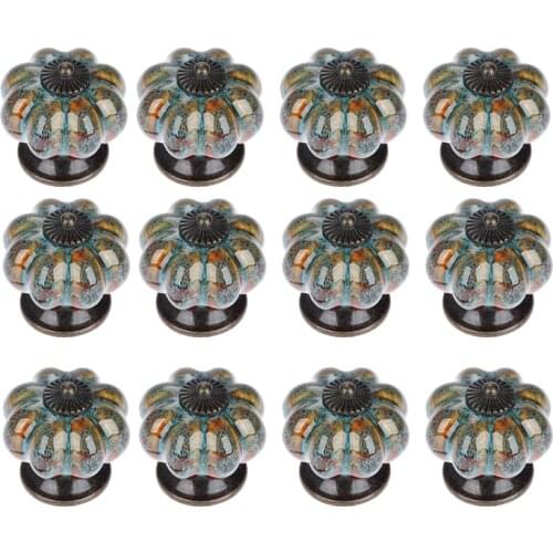Promotion! 12Pcs Ceramic Door Knob Antique Pumpkin for Cabinets Cupboard Dresser Drawers Kitchen Furniture Handles Pulls (Blue)