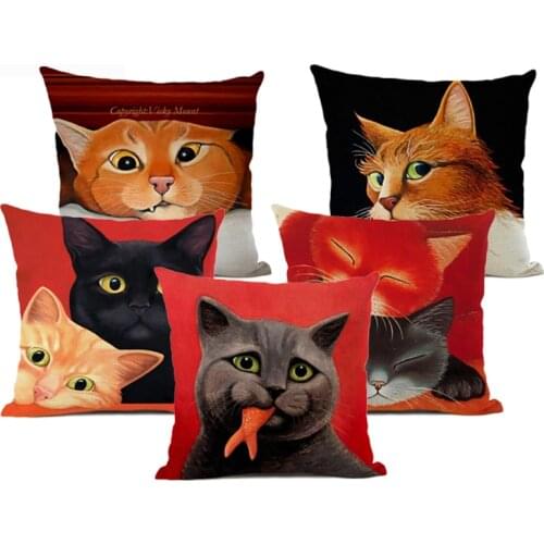 Animal cushion with dog and cat pattern sofa decorative pillow, high quality 45 cm x 45 cm hemp square pillow