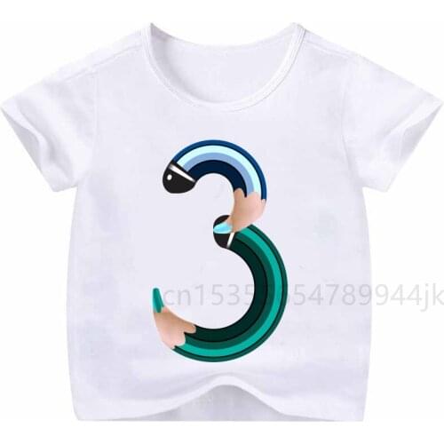 Childrens Pencil Number T-shirt Cute and Funny Print T-shirt Childrens Birthday Party T-shirt Boys and Girls T-shirt Gifts