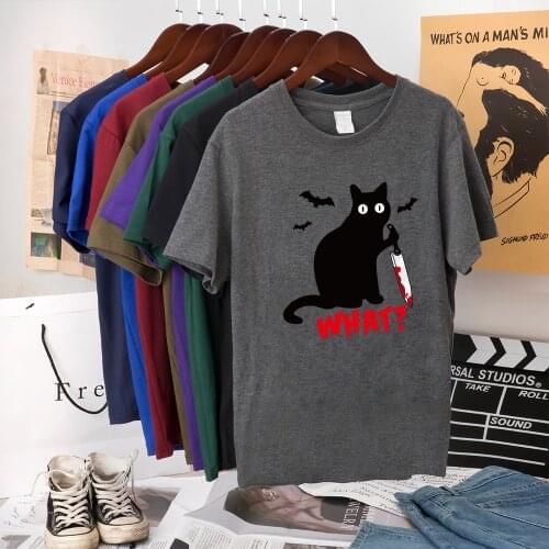 Black Cat What Tshirt Murderous Cat Knife Women Funny T Shirt Short Sleeve Halloween Tops Tees Femme Camisetas Verano Mujer 2020
