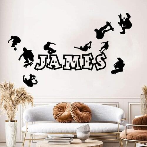Custom Name Stunt Skate Boarder Scooters Wall Decal Boy Room Kids Room Personalized Name Trick Sport Wall Sticker Playroom Vinyl