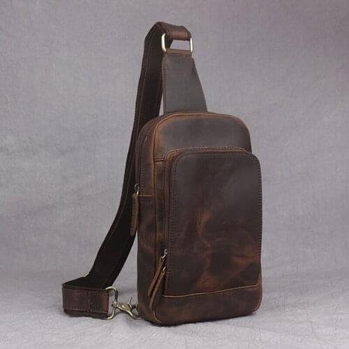 Leather brown retro chest bag mens shoulder messenger bag messenger casual fashion bag