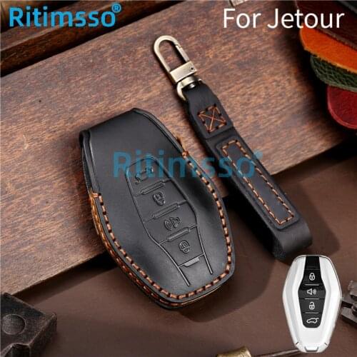 Leather Car Key Case For Chery Jetour X70 X90 X95 Plus 4 Buttons Smart Keyless Entry Remote Control Fobs Protector Cover Skin