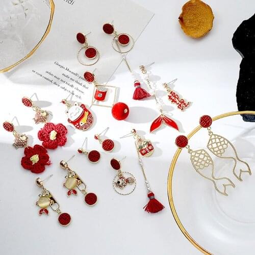 Red Drop Earrings For Women Cute Elegant Chinese Style 2021 New Year Long Ears Jewelry Accessories