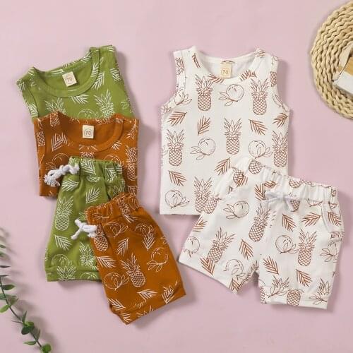 0-24M Summer Newborn Kid Baby Outfit Set Toddler Infant Boys Girls Pineapple Print Sleeveless Top Shorts 2Pcs Outfit Set Clothes