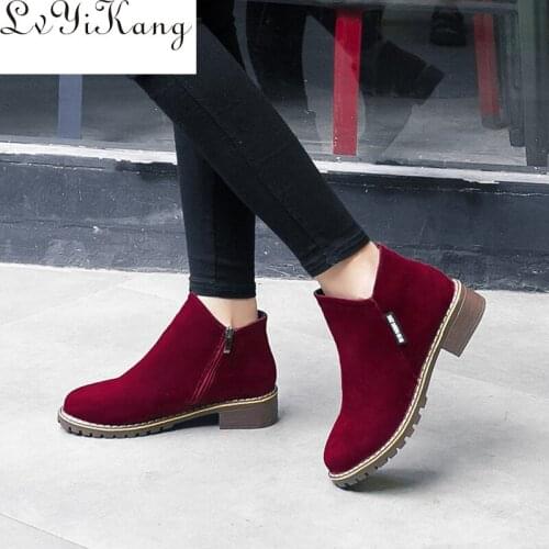 NEW Women Martin Boots Autumn Winter Boots Classic Zipper Snow Ankle Boots Winter Suede Warm Fur Plush Women Shoes 35-40