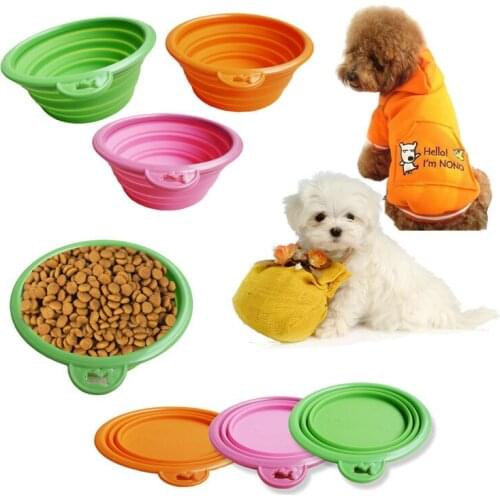 Wholesale Non-toxic Eco-friendly Silicone Pet bowl Outdoor portable folding Dog Feeders with hook