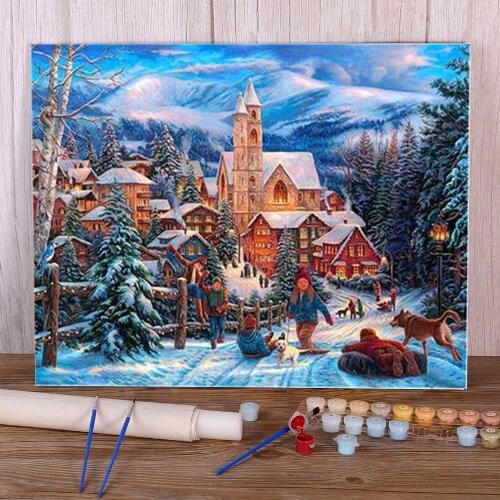 Landscape Winter Snow Scenery Paint By Numbers Kit Acrylic Paints 50*70 Canvas Painting Paintings For Children Art