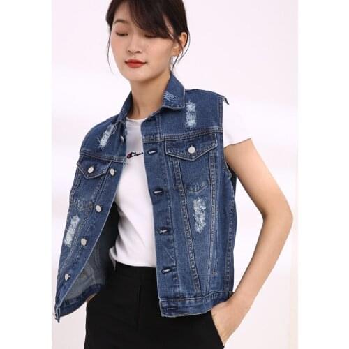 Plus Size 6XL Vest for Women Sleeveless Cardigan Vest Jacket Women Oversized Hole Ripped Jeans Vests Jackets Coats Spring Autumn