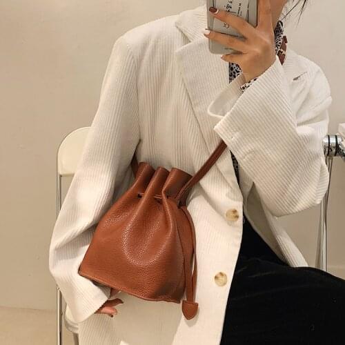 Luxury Designer Casual Drawstring Bucket Bag for Women 2021 New High Quality Soft PU Leather Shoulder Crossbody Bags Handbag Hot