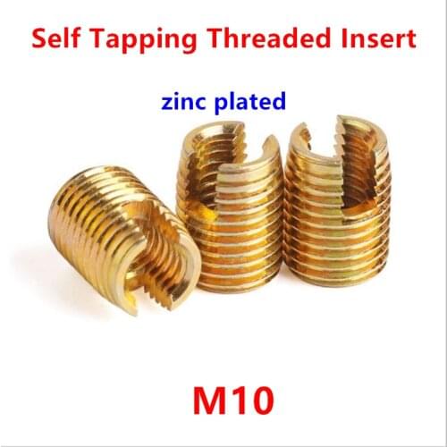 20pcs M10*1.5 Steel with zinc Self Tapping Threaded Insert 302 Slotted Wire Thread Repair Insert, Screw Bushing