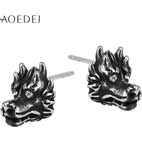 AOEDEJ Dragon Head Mens Earrings Studs Black Stainless Steel Mens Earrings Jewelry Crystal Small Ear Studs Brinco Masculino