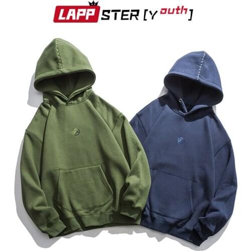 LAPPSTER-Youth Men Harajuku Pockets Hooded Hoodies 2021 Autumn Sweatshirt Mens Japanese Vintage Hoodie Man Solid Casual Pullover