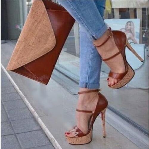 Trendy Brown Heel Women Sandals Cut-out Buckle Strap Open Toe Platform Heels Ladies Dress Shoes Gladaitor 2019 High Heels Pumps