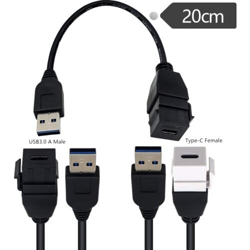 USB 3.0 A Male to USB Type-C Keystone Jack Female Extention Cable for Wall Plate Connectors Adapter Cable
