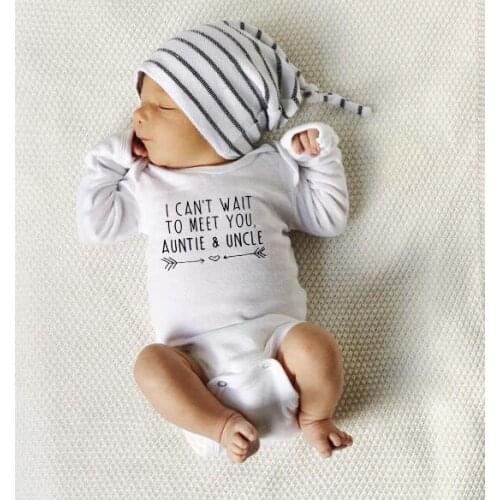 I Can't Wait To Meet You Auntie and Uncle Baby Boy Girl Toddler Auntie Romper Jumpsuit Clothes Outfit 0-24M Casual Onesie Wear