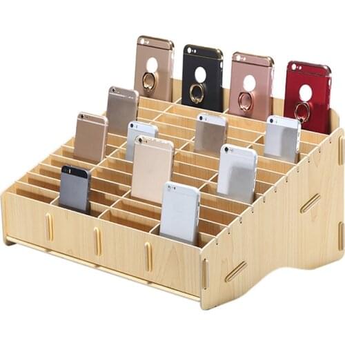 Desktop Phone Screen Storage Box School Office Wooden Phone Holder Phone Repair Management Organizer 24/36 Grid Storage Tool