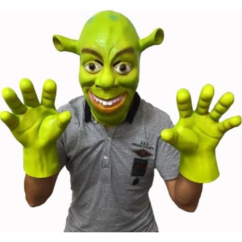 Green Shrek Latex Masks Glove Movie Cosplay Prop Adult Animal Party Mask for Halloween Party Costume Fancy Dress Ball