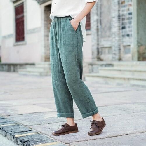 Women Vintage Solid Cotton Linen Pants Loose Harem Pants Casual Elastic Waist long Trousers With Pocket Plus Size M-7XL 8XL