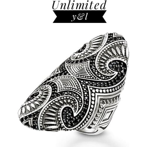 Plant Ornament Rings Romantic Style Black Cubic Zirconia 925 Sterling Silver Fashion Jewelry for Women Eternity Love Gifts