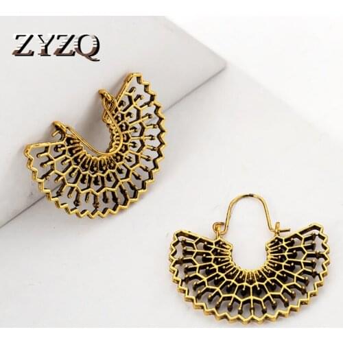 ZYZQ Retro Ethnic Women Earring Geometric Antique Silver Color Hollow Flower Drop Earring Piercing Earring Statement Jewelry