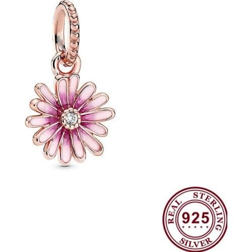 2020 New 925 Sterling Silver Charm Rose Gold Fashion Daisy Pendant Fit Pandora Women Bracelet & Necklace Diy Jewelry