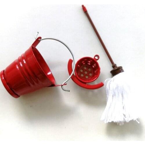 3pcs Kitchen Garden Mop Bucket Classic Pretend Play Furniture Cute Toys Creative Gifts Presents New Scale 1:12 Dollhouse