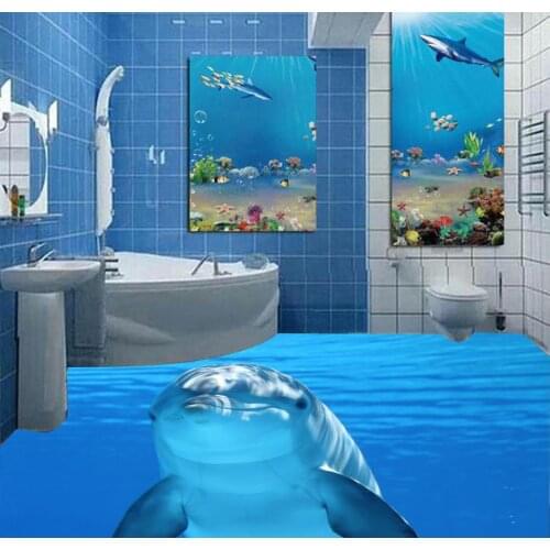 3d flooring Dolphin Ocean Seawater 3D Floor Painting pvc self-adhesive wallpaper 3d floor painting wallpaper