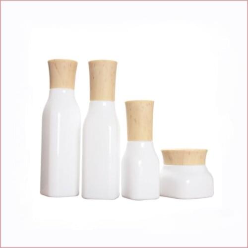 50/40/100/120ML white Empty glass bottle/jar lotion/mist spay pump Cosmetic Packing Refillable Bottles w Grain cap 100pcs