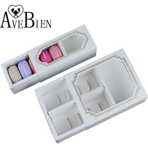 AVEBIEN 10pcs/lot Simple White Drawer Type Macarons Dessert Box Cake Box Chocolate Muffin Biscuits Box for Cookie Package