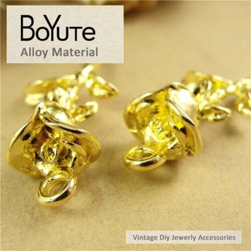 BoYuTe (30 Pieces/Lot) 16*36MM Zinc Alloy Imitation Gold Rose Flower Charm Pendants Diy Jewelry Accessories Making