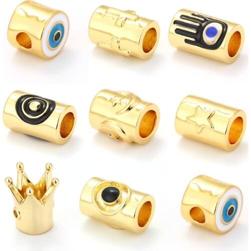 Crown Beads for Jewelry Making Beads Gold Tube Beads for Diy Bracelets Copper Zircon CZ Accessories Metal Charm Bead Wholesale