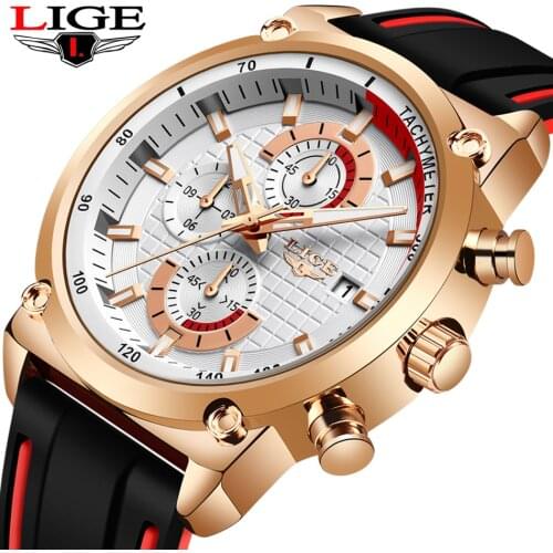 LIGE Casual Fashion Silicone Watches Mens Top Brand Luxury Sport Clock Waterproof Quartz Wrist Watch Chronograph Mens Watch+Box