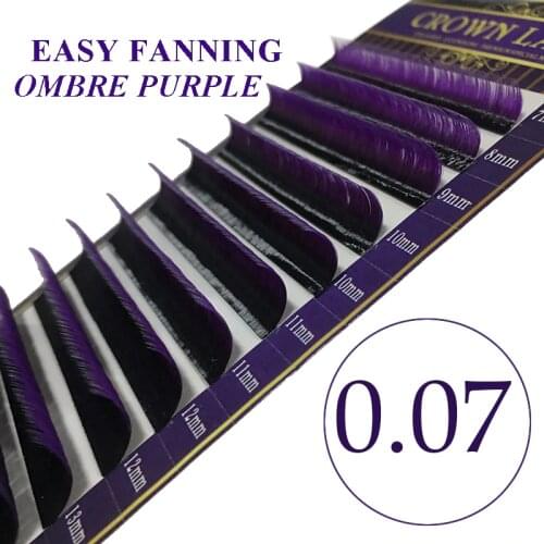 CrownLASH 0.07 Dual Color Black Purple Easy-Fan Volume Lash Self Fanning Double Layers