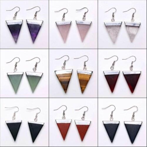 KFT Natural Purple Amethysts Crystal Quartz Geometric Shape Agates Drop Stone Earrings For Women Party Wedding Jewelry